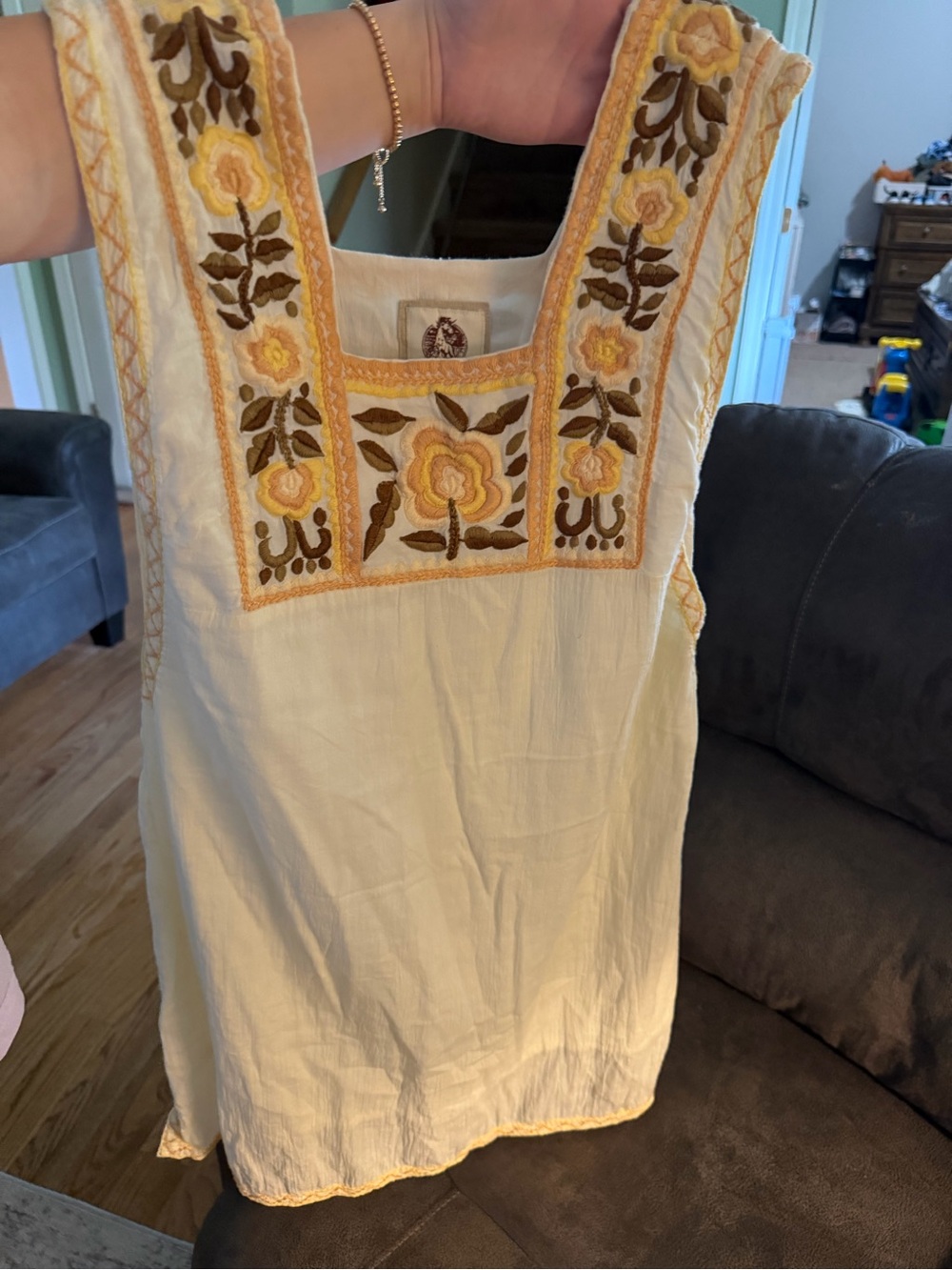Chasing Unicorns White Sleeveless Embroidered dress with Yellow Floral Trim - Picture 4 of 5